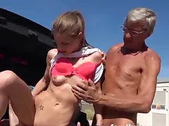 Street Whore Fucking with Grandpa, Son and Uncle